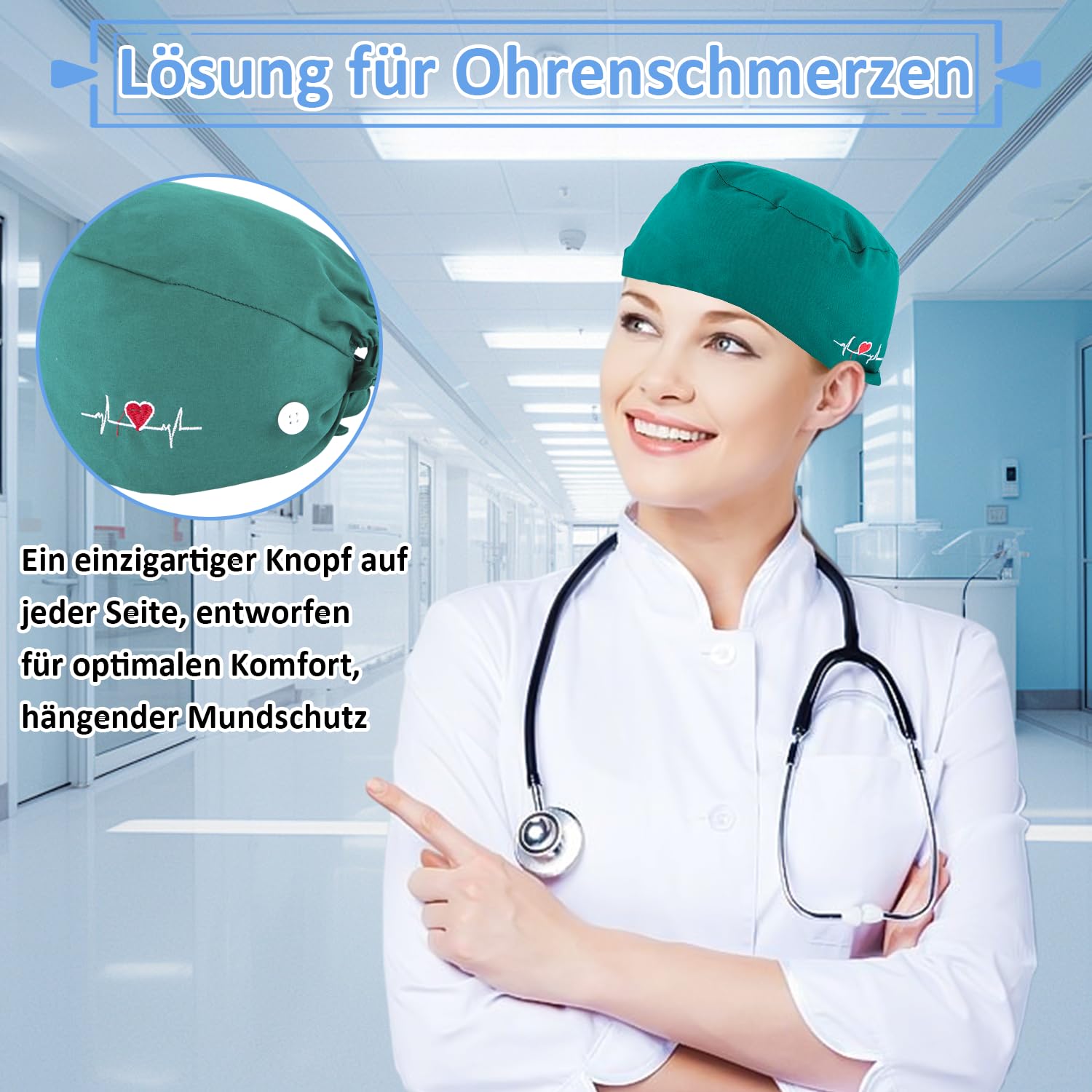 Op kaptur męski z guzikiem, damski kapelusz lekarski, bawełna, kostium lekarza, akcesoria, unisex, materiałowy kaptur dla pielęgniarek, szpitali i laboratoriów (wzór EKG)