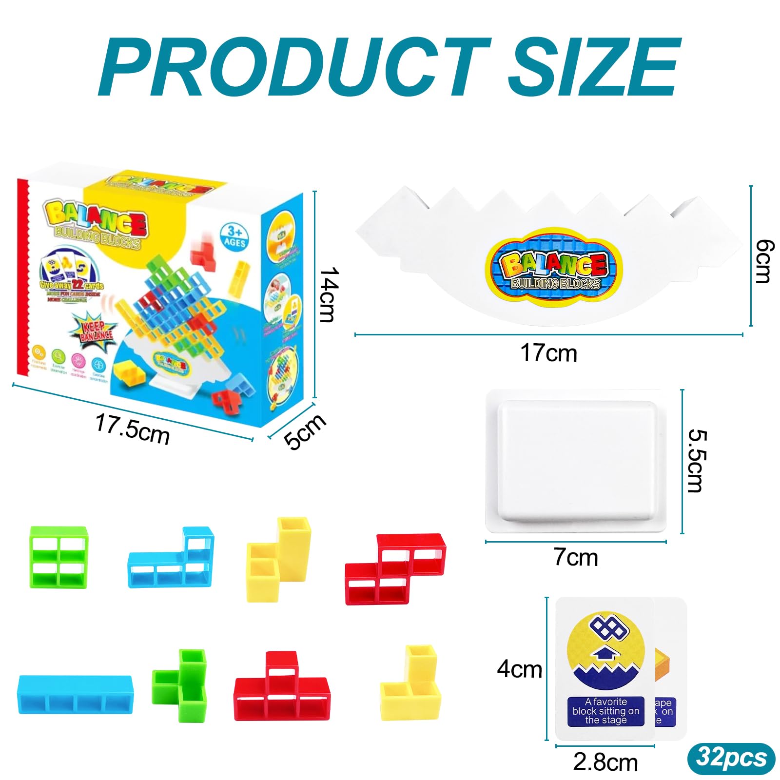 Newpop 32 Pezzi Tetris Tower, Gioco Equilibrio Bambini, Giochi da Tavolo Equilibrio, Giocattolo Impilabile, Blocchi Costruzioni Puzzle, Bilanciamento Giocattoli, Educativi Regalo per Ragazzi e Ragazze