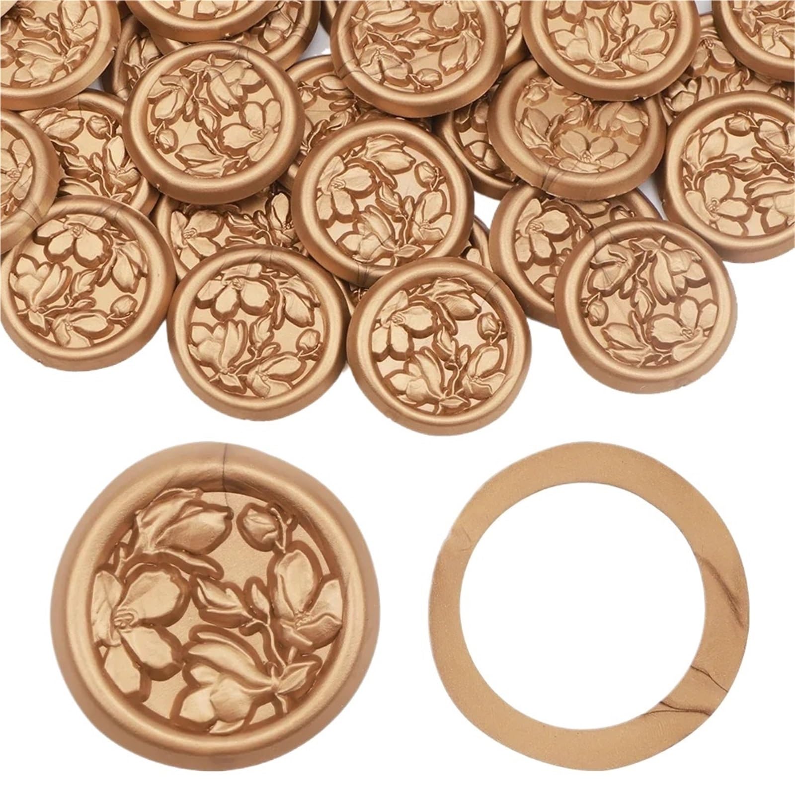 Efrjuwi Color 01 Wax Seal Stickers 25Pcs - 3D Wedding Invitation Envelope Botanical, Self- Adhesive Light Gold