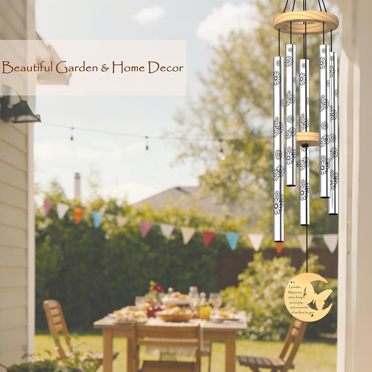 Nana Gifts, Unique Birthday Gift for Grandma from Grandkids, 32" Butterfly Daisy Modern Wind Chimes, Best Nana Ever Gift for Birthday Mother's Day, Garden Home Decor (for Grandma)