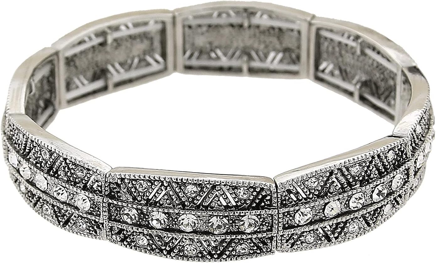 1928 Jewelry1928 Jewelry Art Deco Rectangular Multi Crystal Stretch Bracelet