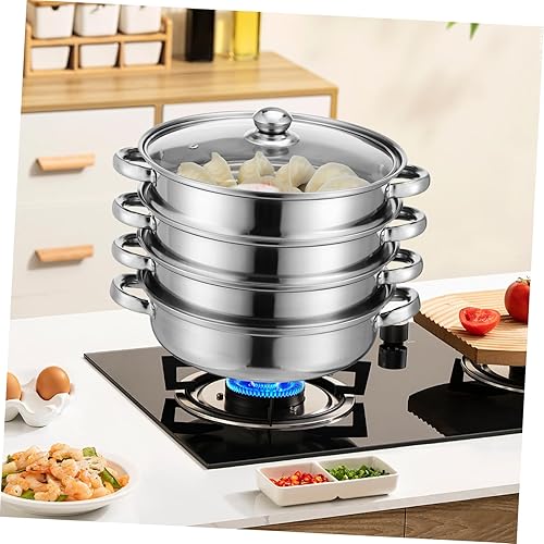 Miniatura 6 de Tofficu Olla vaporera de acero inoxidable, 4 capas multifunción para cocinar con tapa y asa, olla de vapor para verduras, tamales, albóndigas,