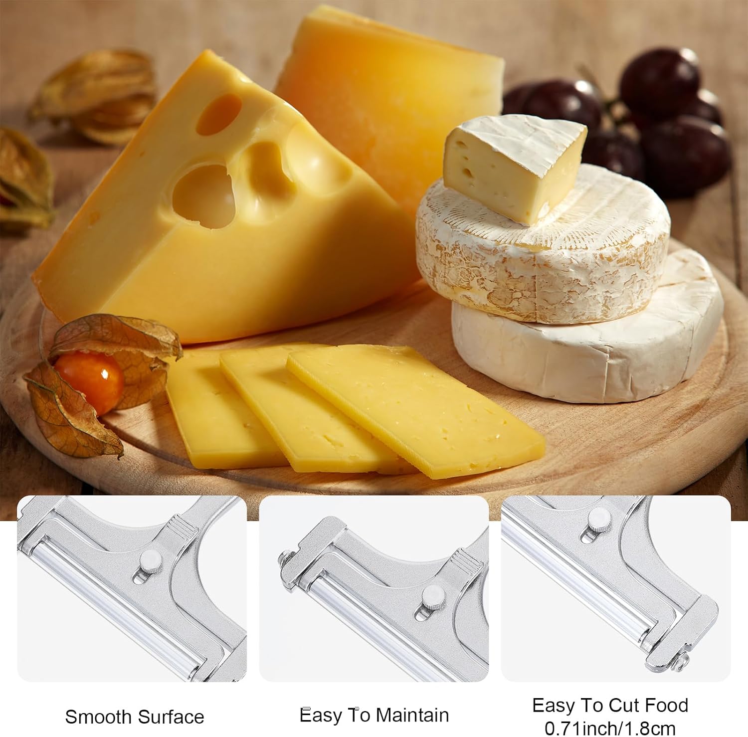 Stainless Steel Cheese Slicer,Handheld Cheese Cutter Adjustable Cheeses Slicer with 4pcs Extra Wires Food Slicers for Block Butter