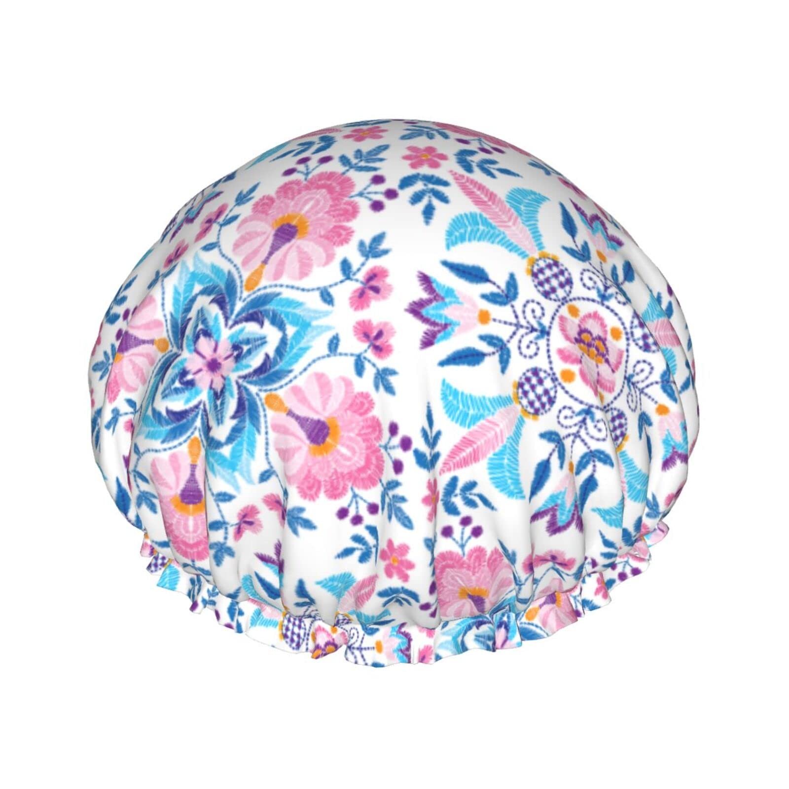 Gorro de ducha estilo flor para mujer, gorro de ducha de baño impermeable ajustable de doble capa, protección para el cabello, gorro de ducha de salón de spa reutilizable para mujer