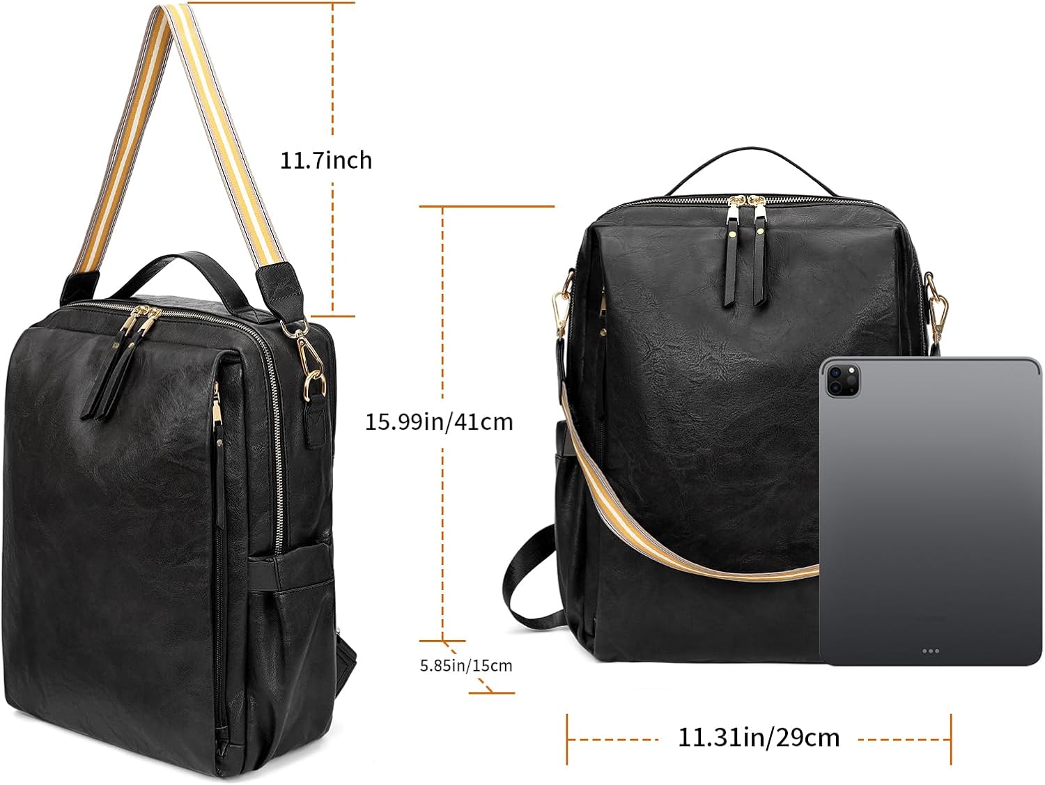 GAEKEAO Backpack Purse for Women 15.6 inch Laptop Backpack PU Leather Convertible Travel Backpacks Fashion Designer Handbag Ladies Shoulder Bags Black - Image 4