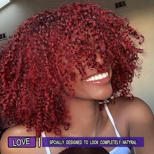 Miniatura 9 de YEAME Pelucas rizadas para mujeres negras, peluca afro rizada con flequillo, 2 tonos marrón mezclado con negro, pelucas africanas con 1 peine de