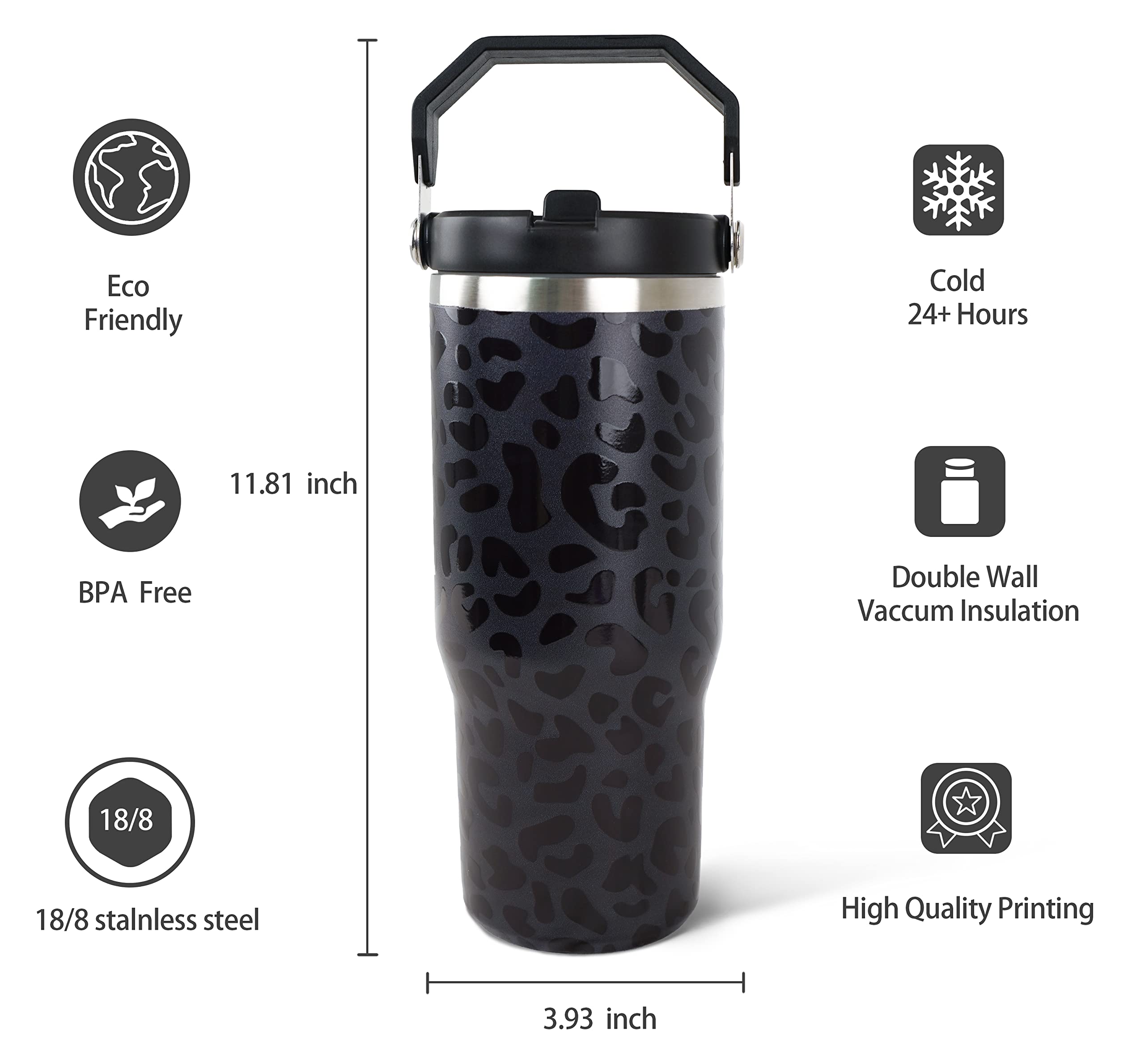 Amazon.com | Exacmos 30oz Black Leopard Tumbler with Handle and