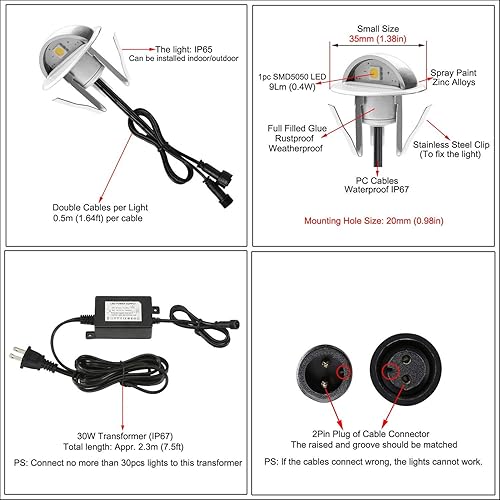 Miniatura 5 de Paquete de 10 luces LED para escaleras, luces de bajo voltaje, impermeables, IP65 para exteriores, 1-25 pulgadas, iluminación LED de madera