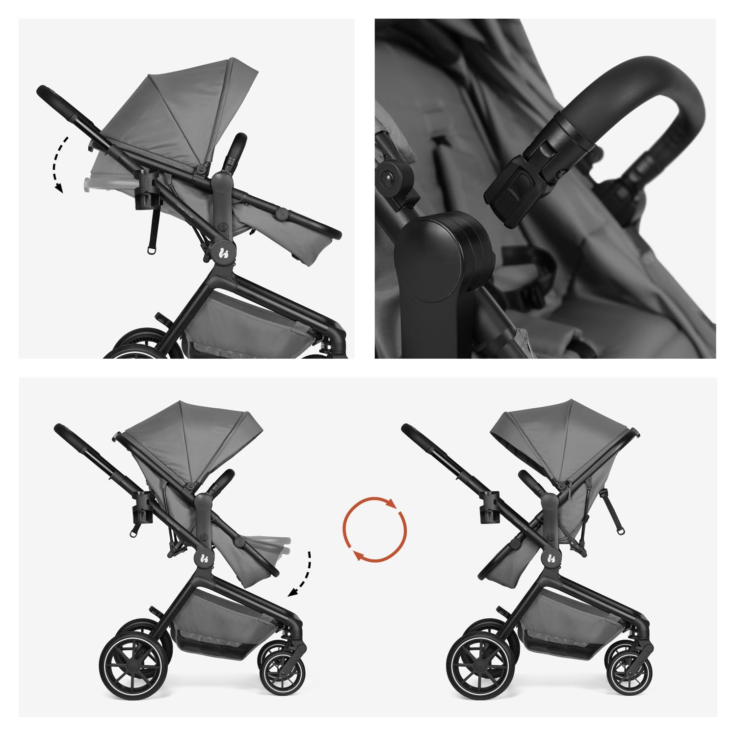 hauck Convert N Care Carrito Bebe 2 en 1 desde el Nacimiento hasta 22 kg - Capazo Convertible en Asiento Reversible - Protección UV 50+ - Ruedas de Goma - Con Adaptadores para Grupo 0+ - Gris