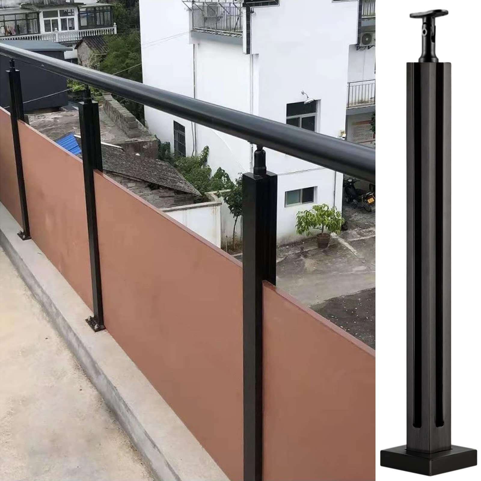 Słupek balustrady ze stali nierdzewnej 304 ze szkła – czarny zacisk do balustrady ze szkła do schodów, balkonu, tarasu ogrodowego | 25-59 cali wysokości(Sapphire,Height 70cm)