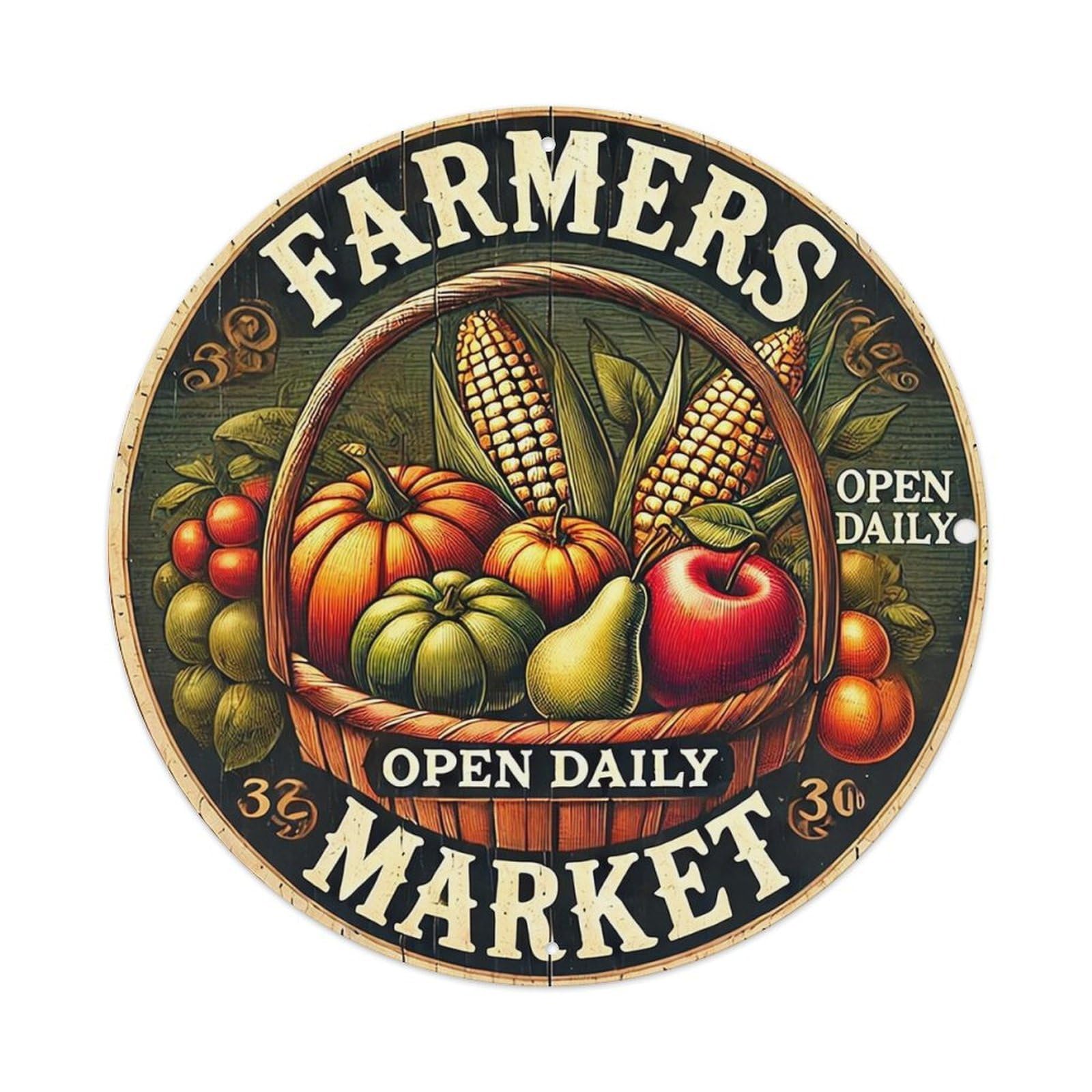 Jdyansheng Vintage Farmers Market Basket Print Tin Sign Metal Poster Metal Signs For Home Man Cave Bar Cafe Kitchen Laundry Room Wall Decorations 8X8 Inches