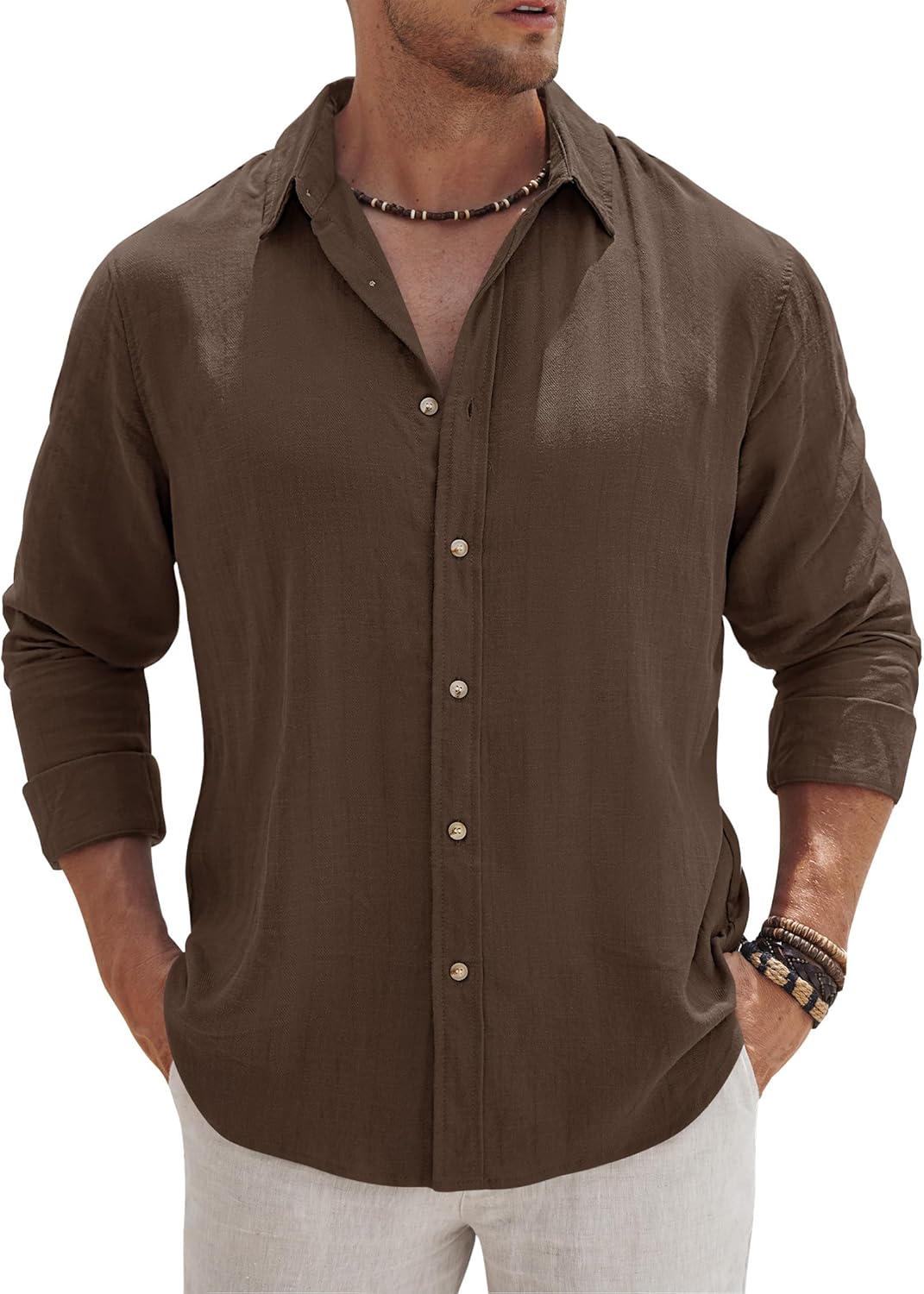 Men’s Vacation Casual Button Down Shirt Tencel Subtle Textured Shirts Lightweight Untucked Outfit for Beach (S-2XL)