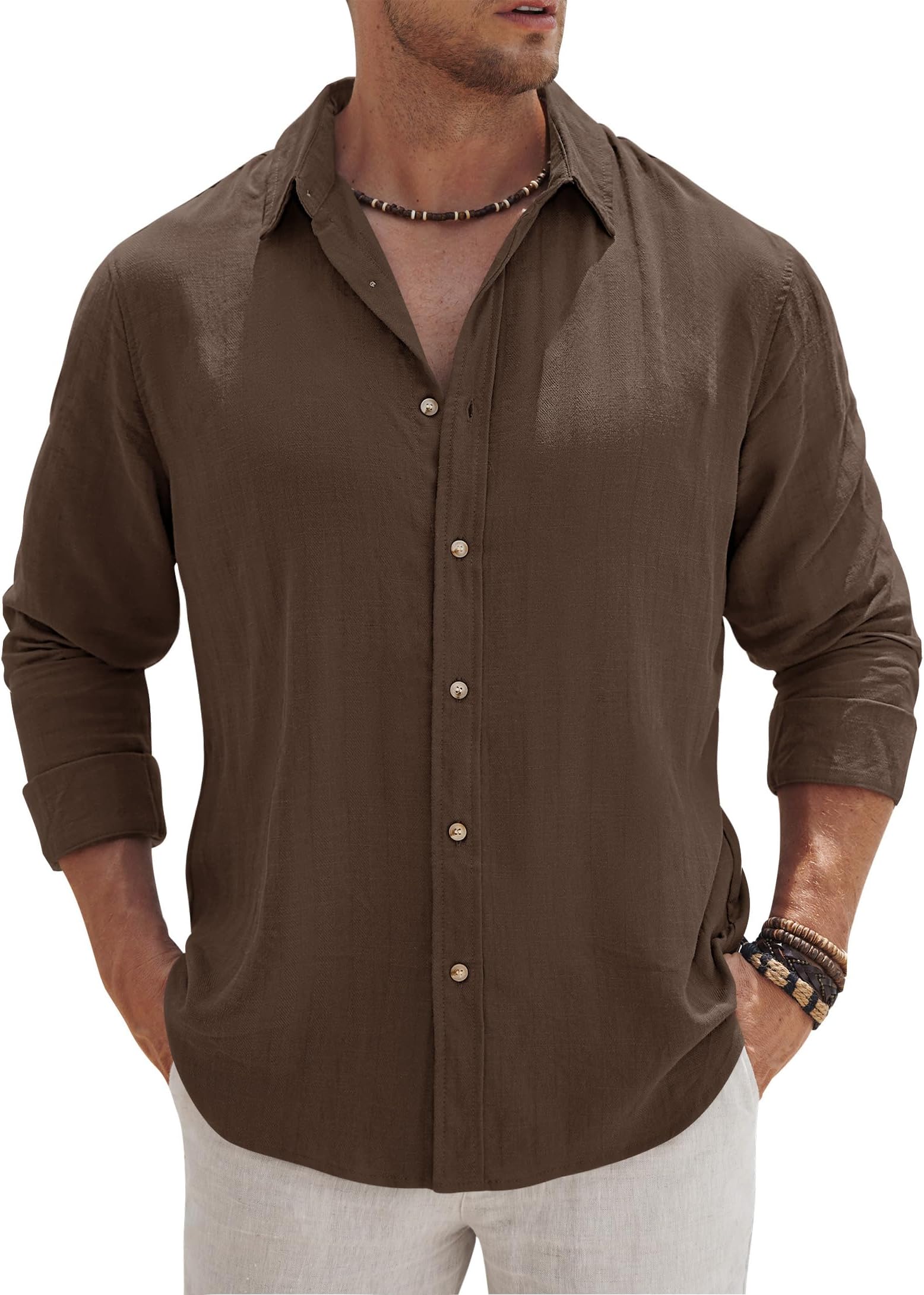 Men’s Vacation Casual Button Down Shirt Tencel Subtle Textured Shirts Lightweight Untucked Outfit for Beach (S-2XL)