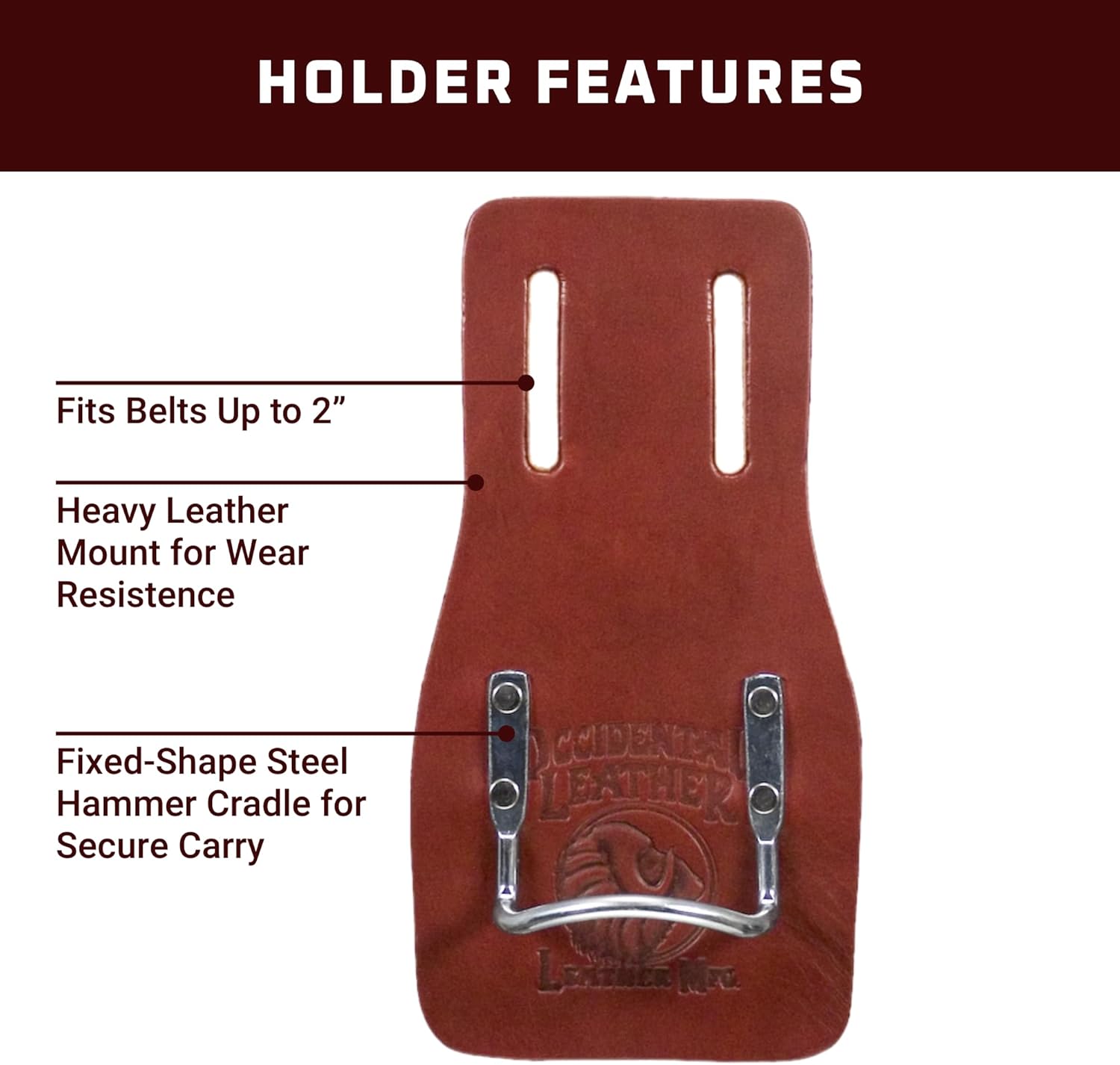Occidental Leather 2” Cradle Hammer Holder - Accepts 2” Work Belt - Made in USA