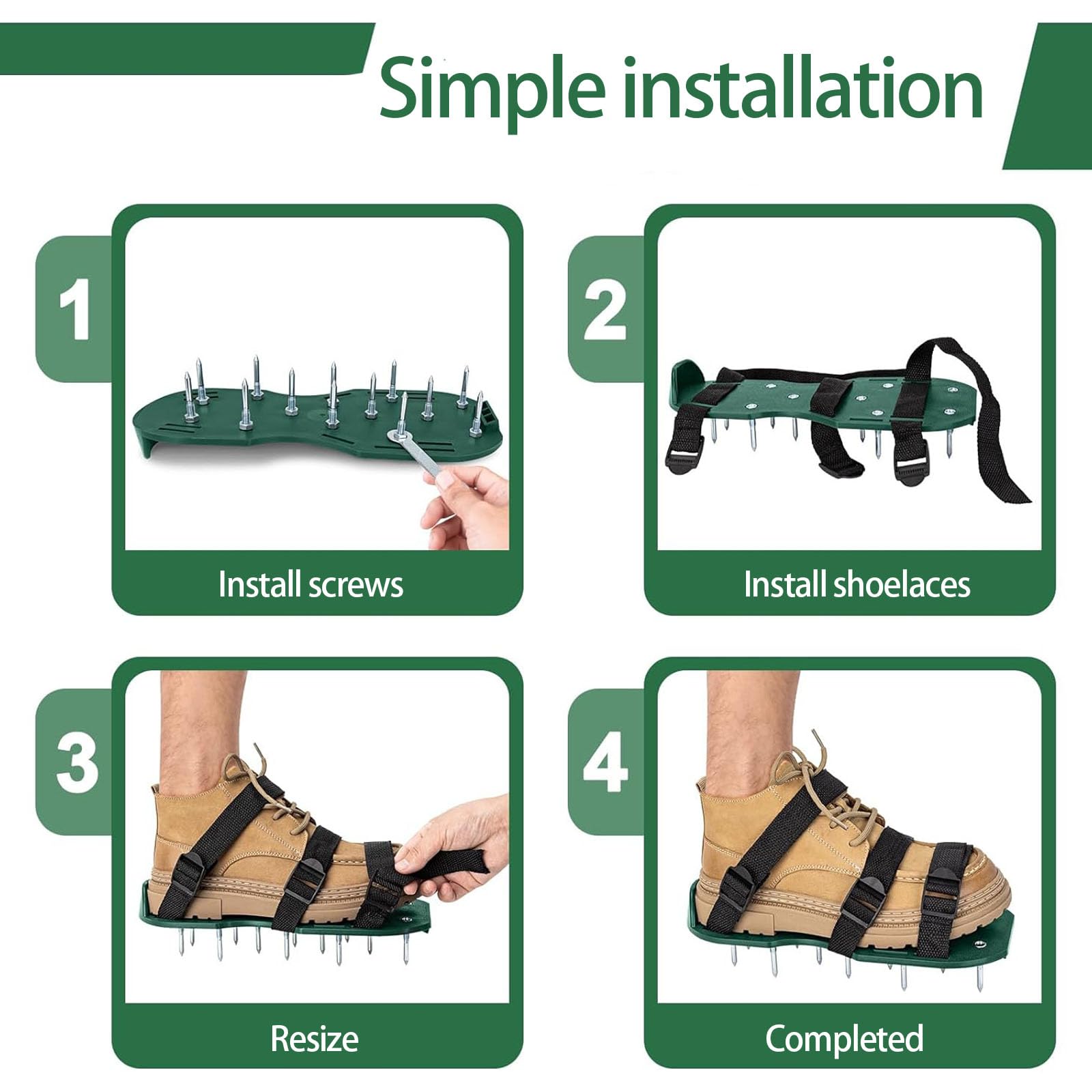 Chaussures d'aérateur de gazon flexibles avec tiges solides pour un ameublissement efficace du sol et du jardinage - Arbres d'aération permanents en polystyrène et métal