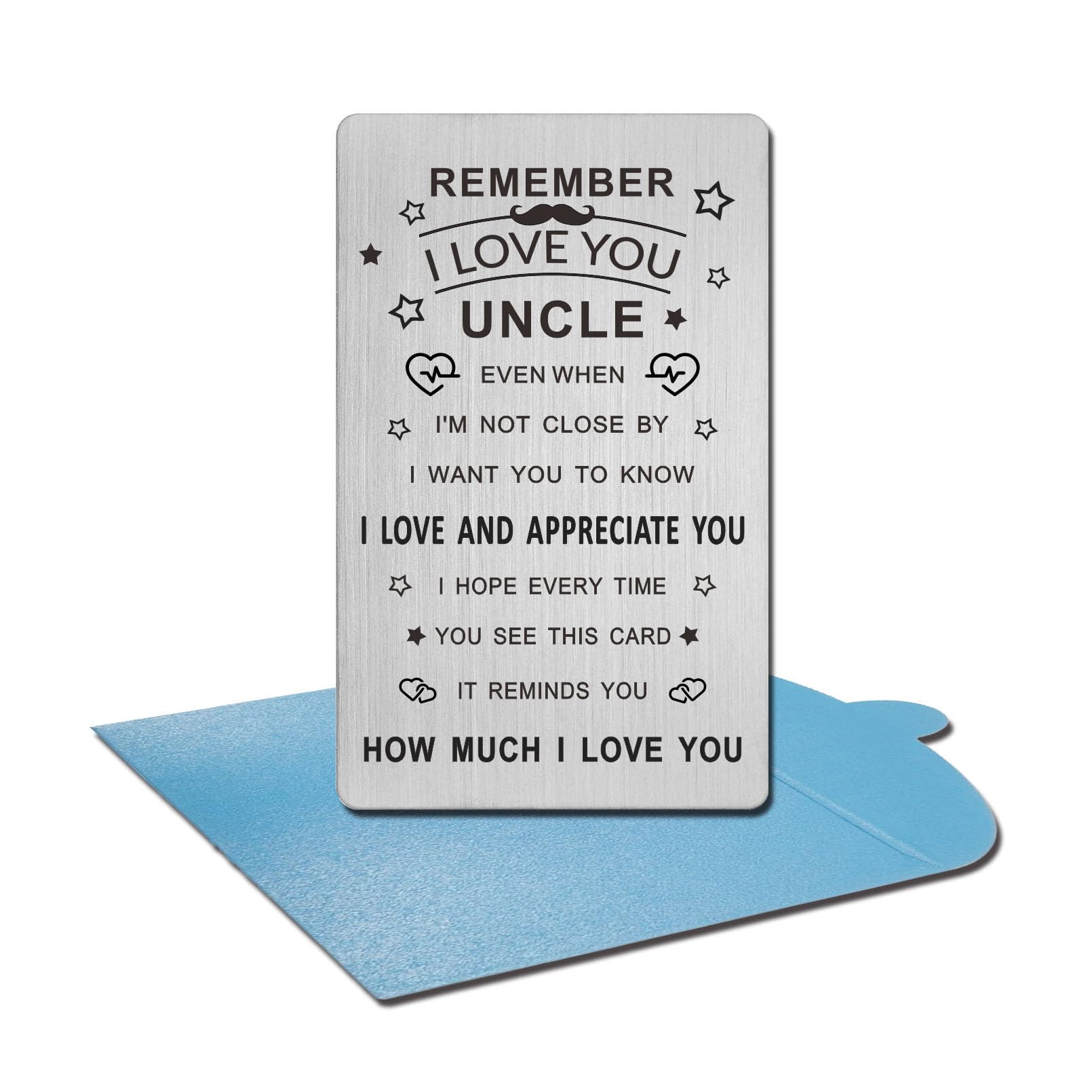 EE&YU Biglietto D'auguri In Acciaio Per Zio – Con Incisione 'To My Uncle' – 8,5x5,4 Cm – Regalo Di Compleanno E Natale