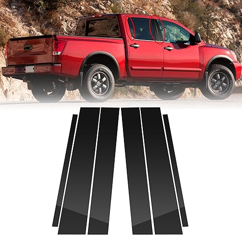 Miniatura 6 de BASIKER Kit de moldura de poste de pilar Nissan Titan 2004-2015, cubierta negra brillante de la ventana de la puerta, material de PC de fuerte