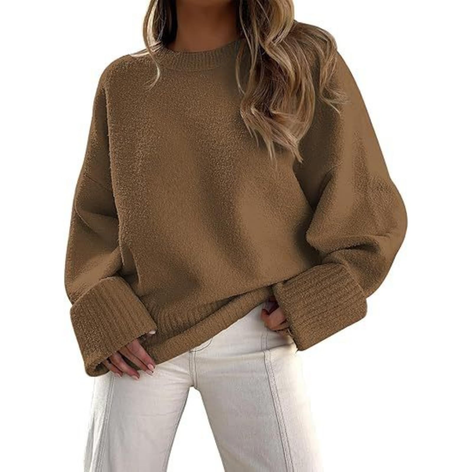 Womens Oversized Sweaters Fuzzy Knit Chunky Warm Pullover Casual Crewneck Long Sleeve Sweater Fall Winter Outfits