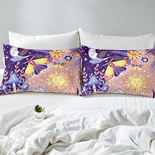 Miniatura 4 de Castle Fairy Funda de edredón de dibujos animados para niños, tamaño individual, 2 piezas, colorido y lindo juego de ropa de cama exótica de polilla