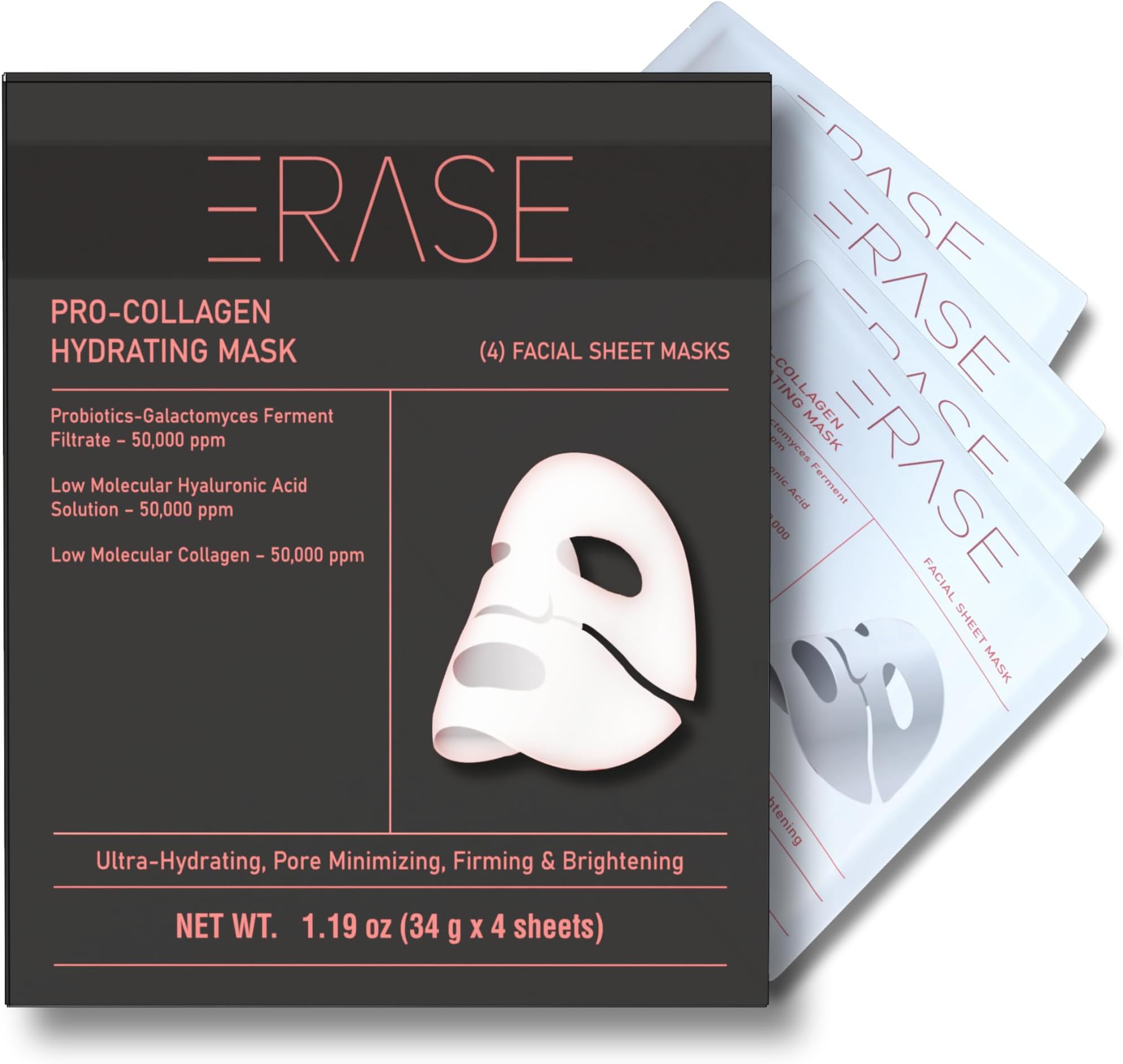 ERASE Pro-Collagen Hydrating Collagen Face Mask for Women & Men | Face Masks Skincare | Mascarillas Faciales de Colageno |Collagen Mask Overnight | Biocollagen Face Mask | Korean Skin Care