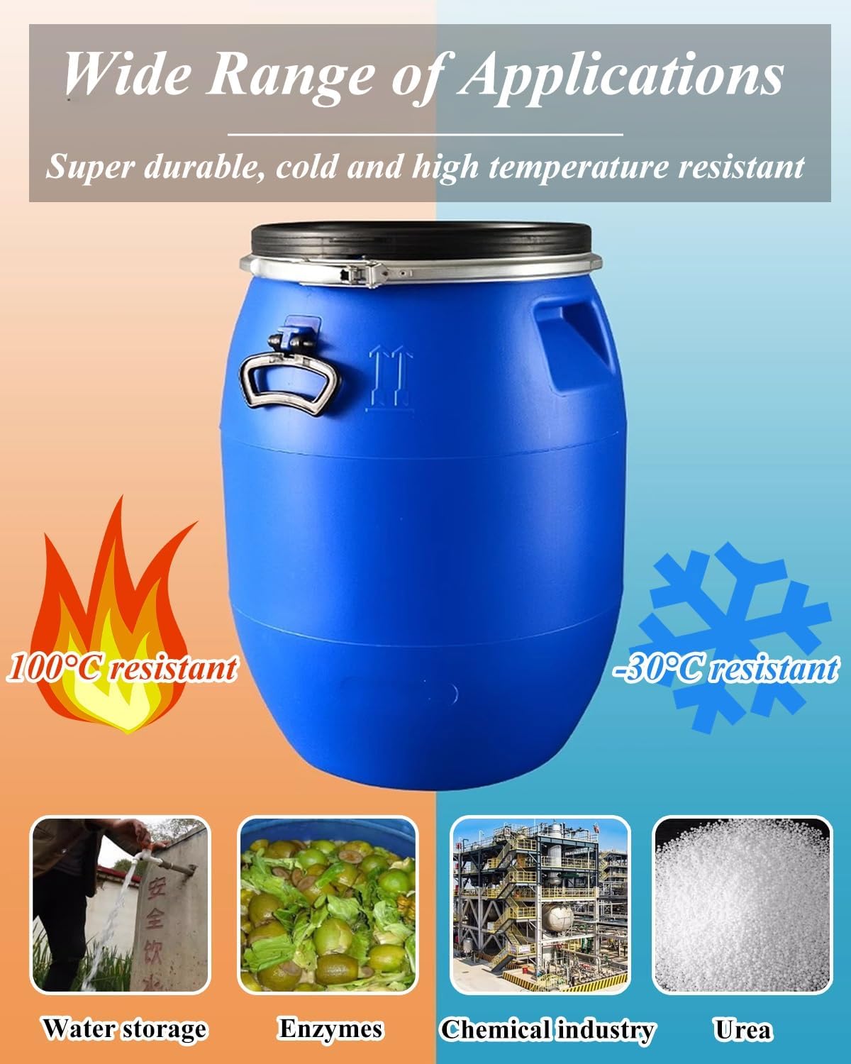 Plastic Drum, Plastic Barrel with Lid, Food Grade Barrel, for Shipping Air Tight Industrial Storage Container