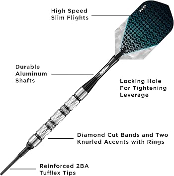 Viper Diamond 90% Tungsten Soft Tip Dart Set Black Rings 16 Grams