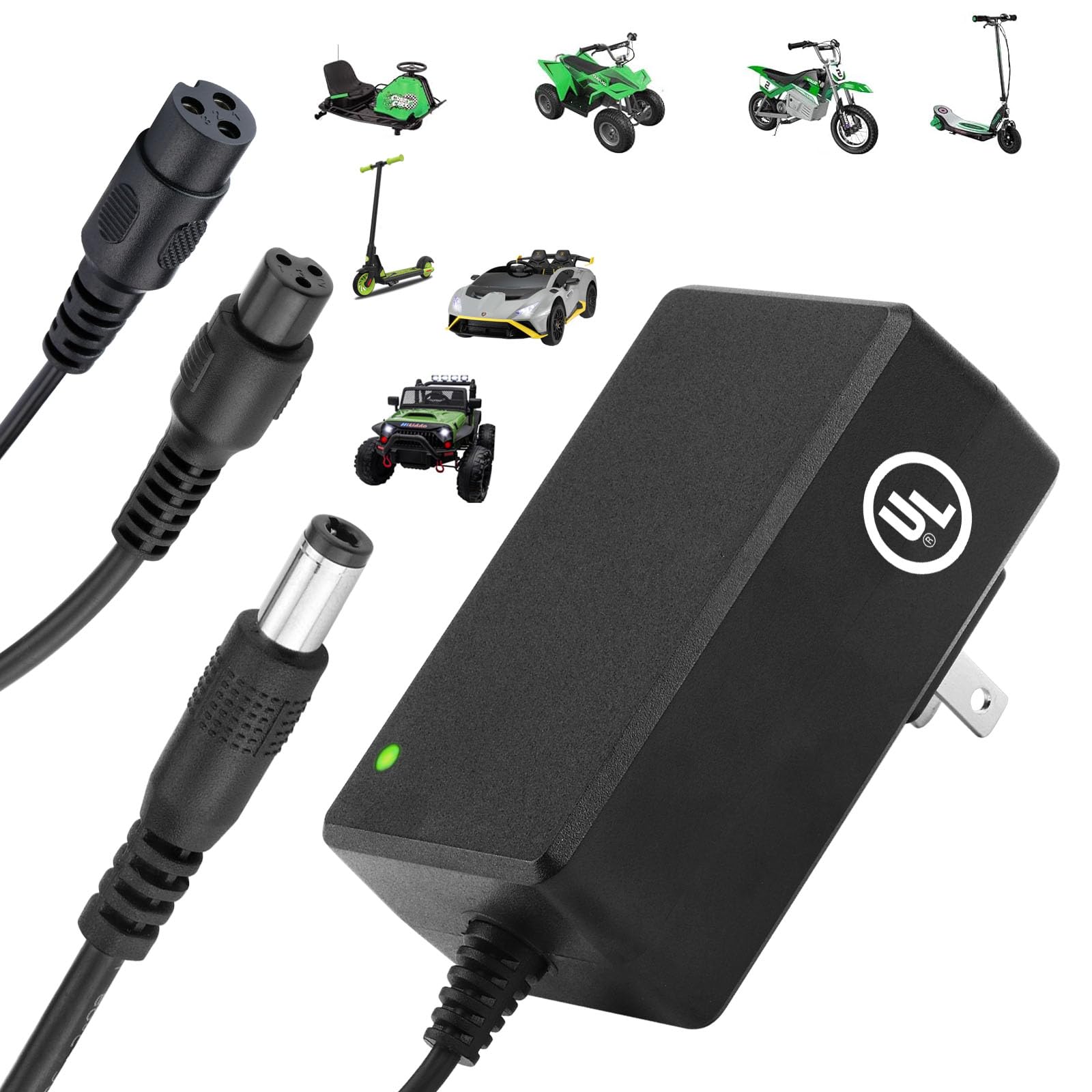 29.4V UL Listed Charger (3 Plugs) Fast & Safe for All Brands' 24V 25.2V 25.6V Battery, Compatible with GOTRAX Jetson Razor Etc. Pocket Mod Sports Mod Electric Scooter e-Bike