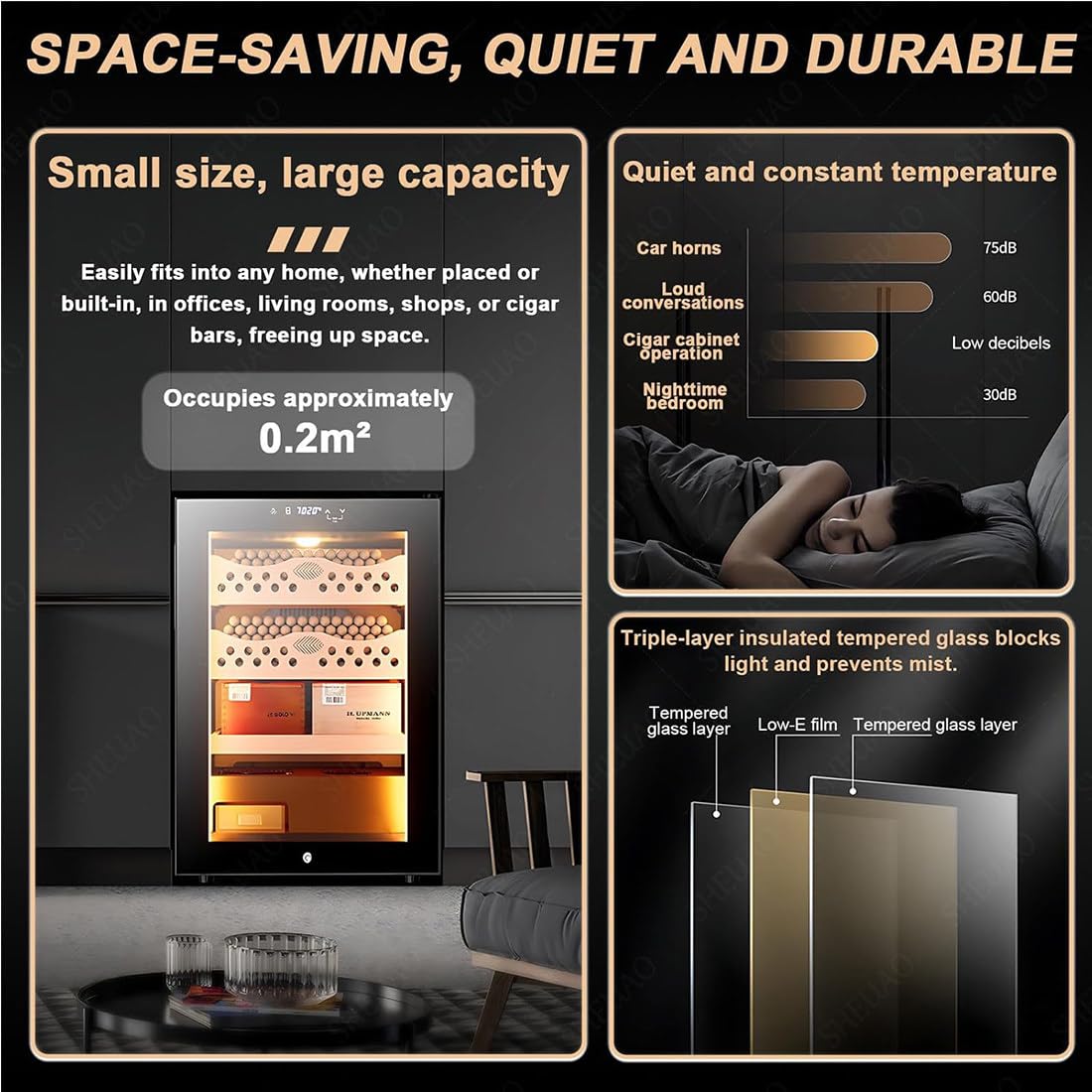 70 L Humidor électrique, 400 Comptes Humidor Cigare Electrique avec Contrôle De Température De Refroidissement De Chauffage, Armoire Cave à Cigares avec étagères en Bois De Cèdre