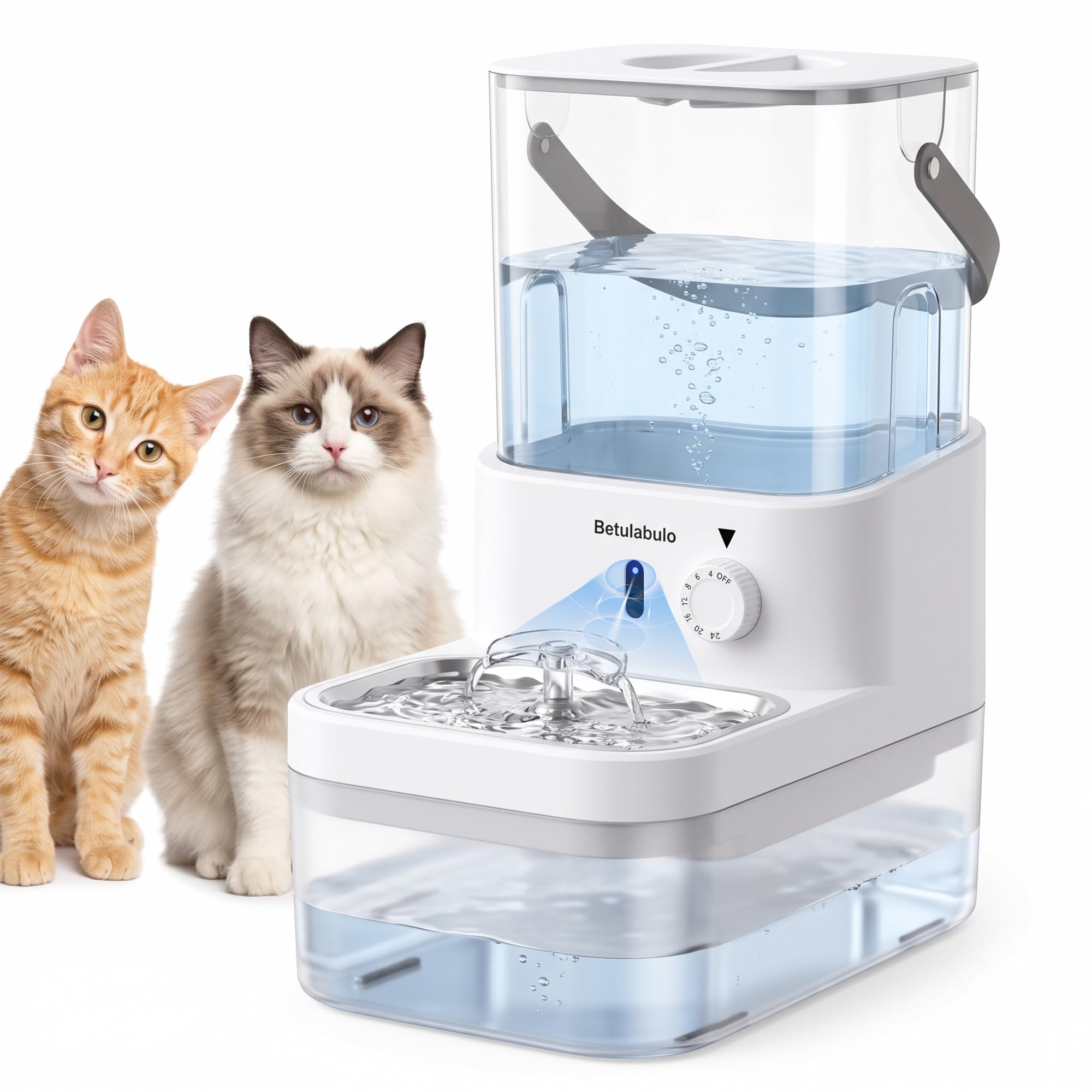 Betulabulo Wireless Cat Water Fountain,Clean & Dirty Water Tanks,No Filter