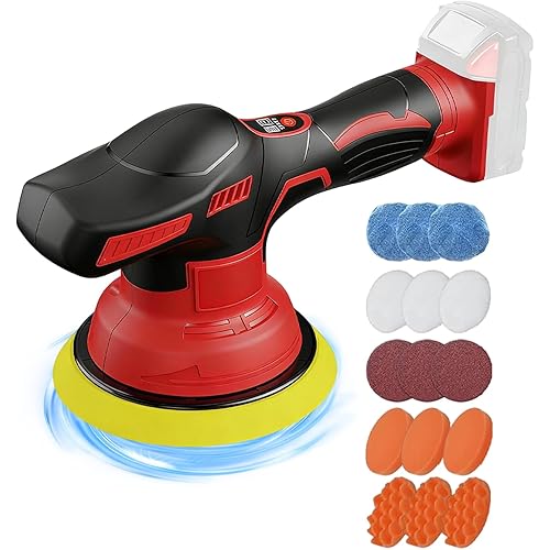 Cordless Buffer Polisher Kit For Milwaukee 18V LI-ION Battery. 6 Inch Portable Orbital Buffer Polisher with 15pcs Polishing Accessories, 8 Variable Speed for Car Polishing/Waxing (NO Battery)
