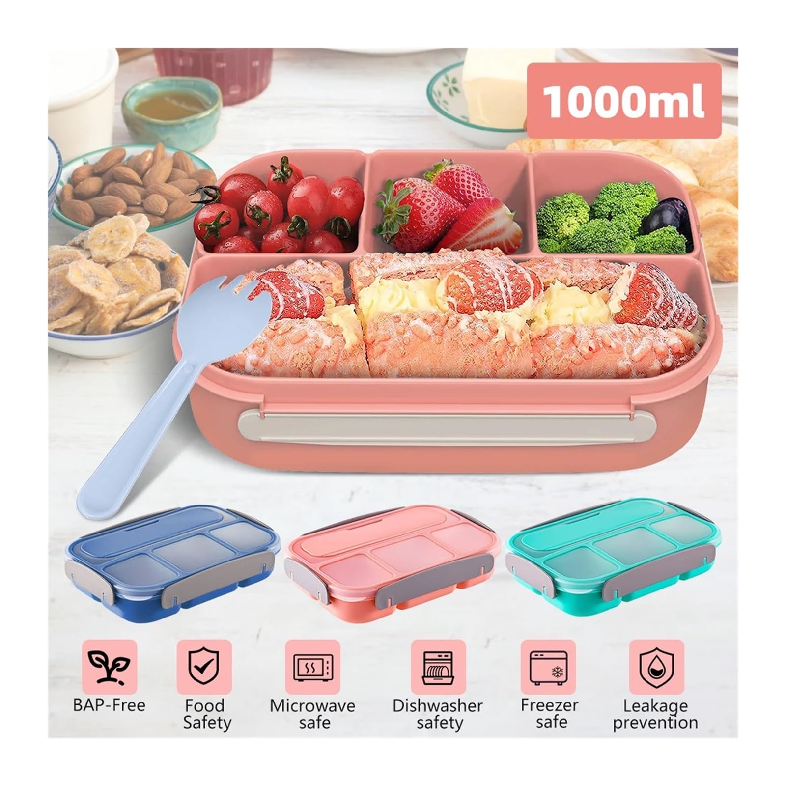 1L Plastic Electric Lunch Box Food Warmer Portable Heater for Home - Leak Proof Lunch Heating Microwave Food Containers(Blue)