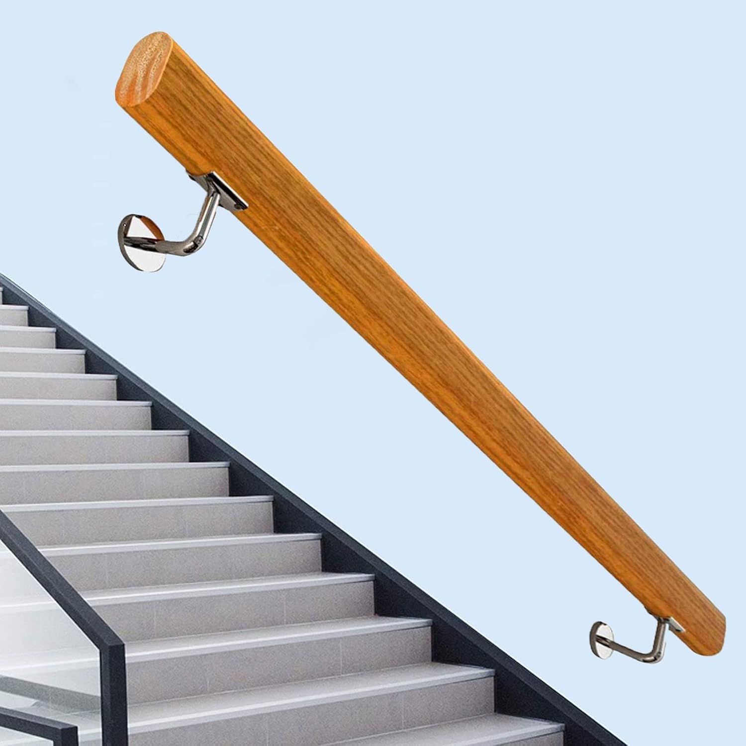 Staircase Handrails Stairway Handrail (1ft-20ft), Non-Slip Wooden Stair Railing, Home Indoor Loft Elderly Railings Handrails Corridor Support Rod, for Bars, Lofts (Size : 1ft/30cm)