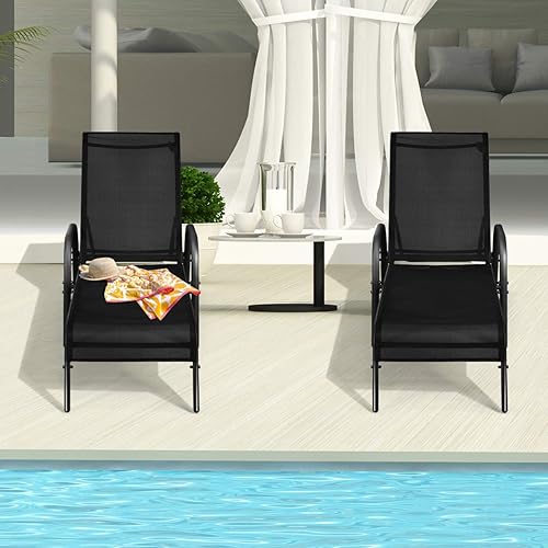 Vista 20 de Tangkula Sillón para exteriores, tumbona de patio con respaldo ajustable, sillón reclinable para piscina exterior con marco de acero resistente