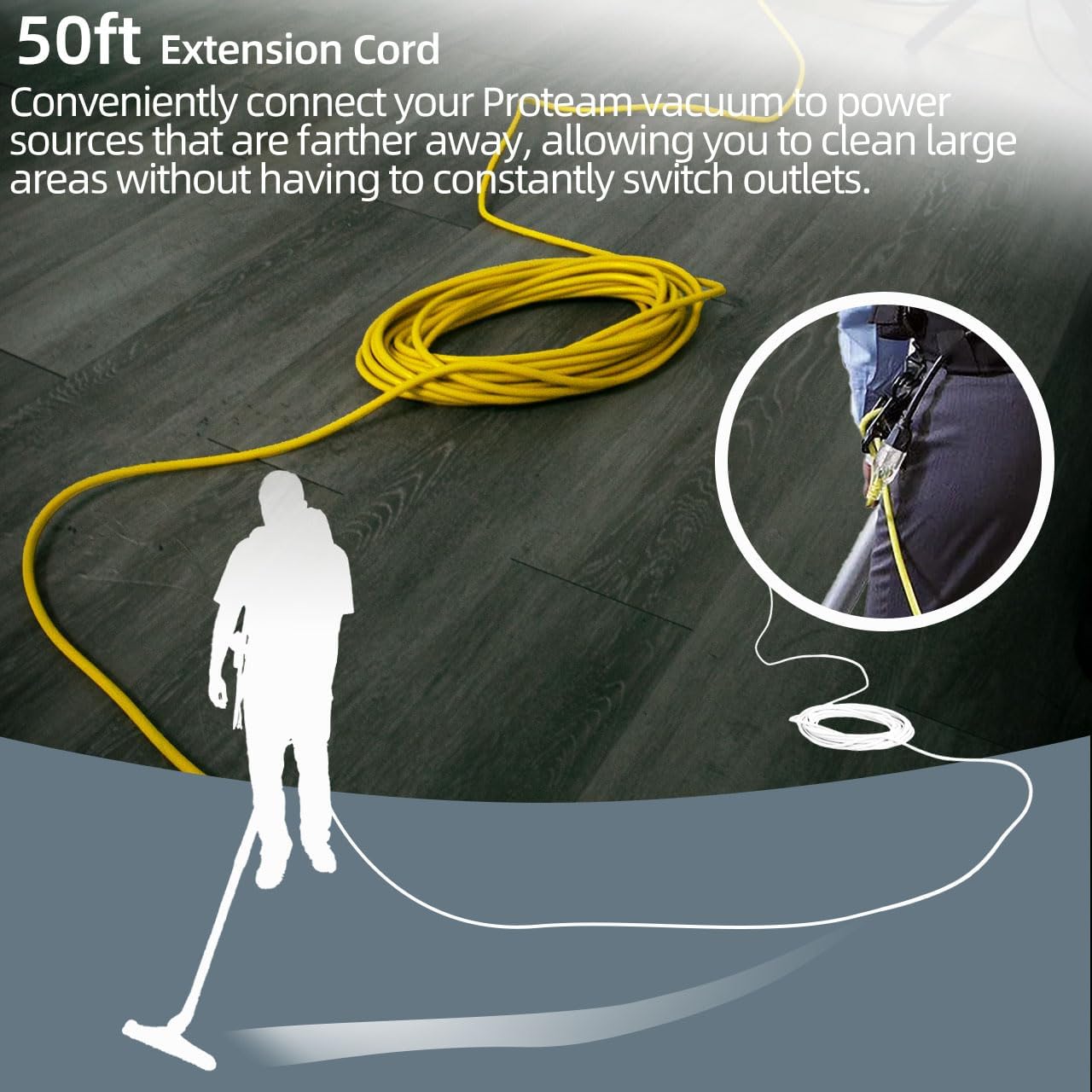 50ft 101678 Extension Cord Compatible with Pro Team Backpack Vacuum - Vacuum Cleaner Parts Replacement Heavy-Duty 16 Gauge Extension Power Cord Compatible with Pro Team Vacuum - Yellow