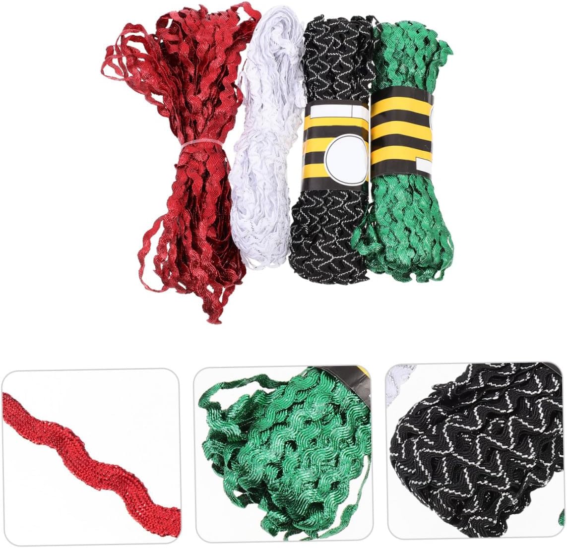 Rickrack Sewing Ribbon 5mm Wave Trim 4 Rolls Red Green White Black White DIY Crafts Ribbon for Sewing and Flower Making