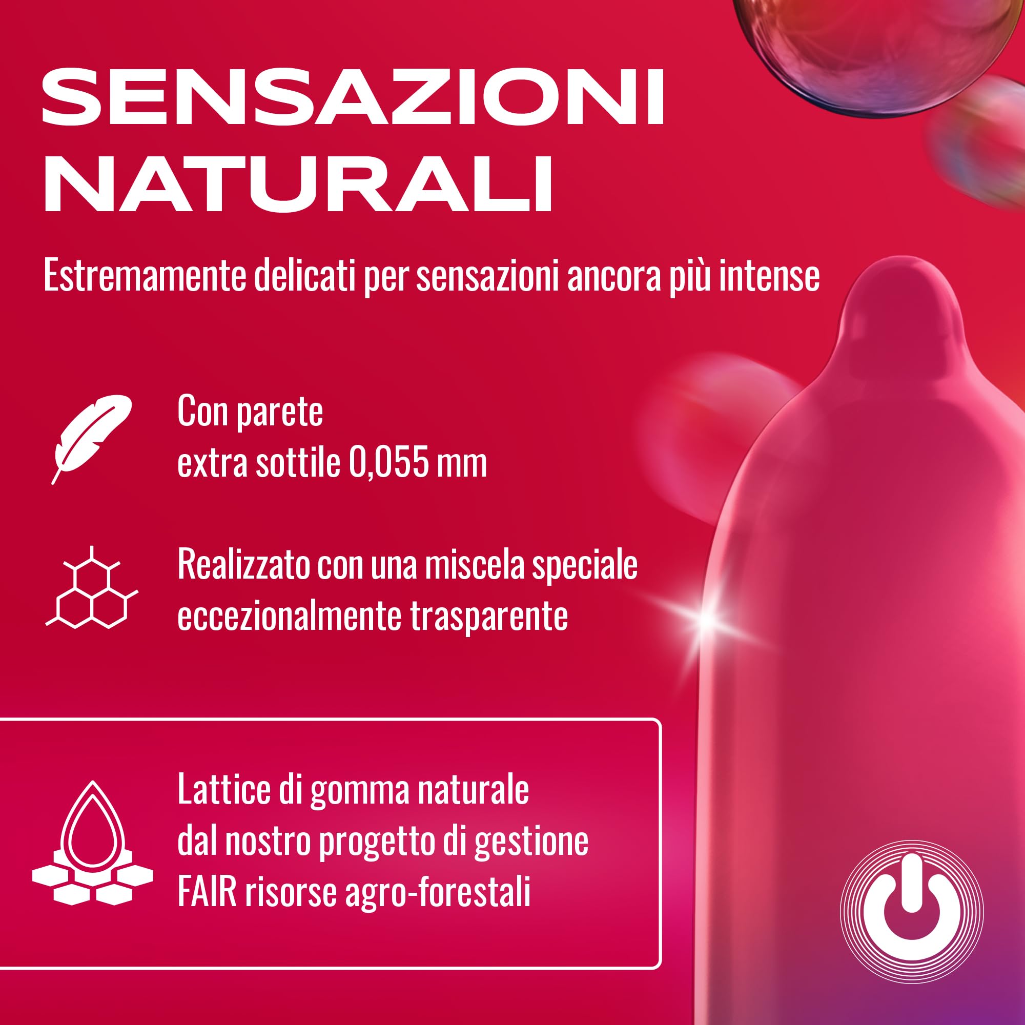 ON) Preservativi Super Sottili | 54 mm di larghezza | Pacco da 100 pezzi | premium ultra sottili | Spessore parete extra sottile 0,055 mm | per Uomini