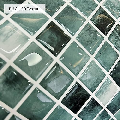 Miniatura 3 de Azulejo cuadrado verde para salpicaduras de pared, autoadhesivo para salpicaduras de cocina, azulejos de pared para baño (10 x 10 pulgadas, 10 hojas)