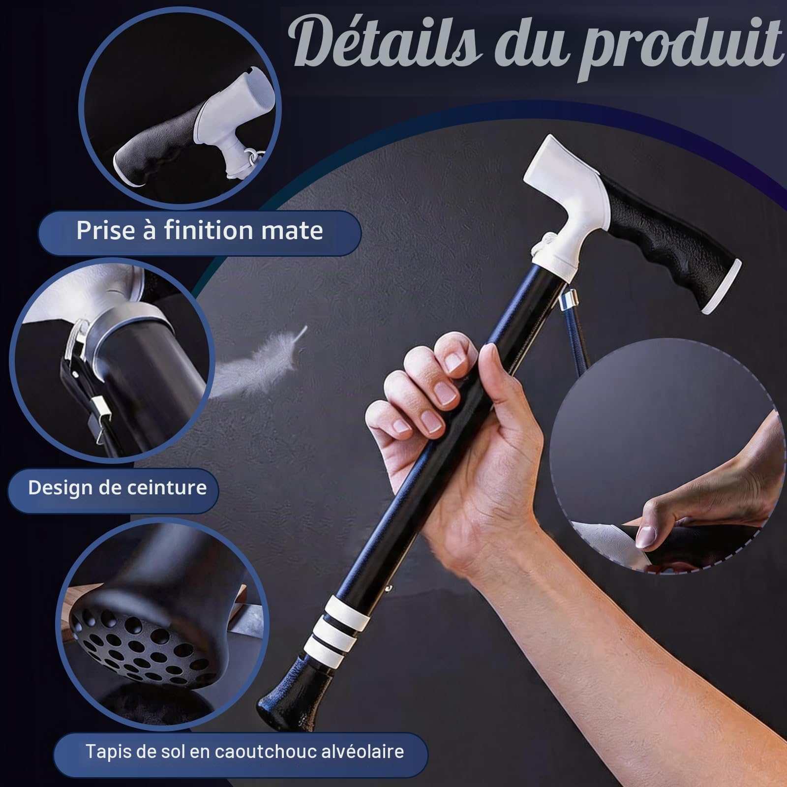 Canne de Marche, Canne Rétractable de 38,5 à 96,5 cm Bâton de Randonnée de 47,5 à 105 cm Baton de Marche 2 en 1 en Alliage de Titane avec Poignée Ergonomique et Embout en Caoutchouc Antidérapant