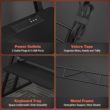 Armocity Music Studio Desk, Music Production Workstation with Power Outlets and RGB LED Lights, Recording Studio Table Desks Music Producer for Home, Black