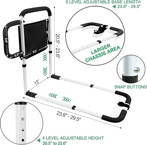 Miniatura 3 de RELIANCER Barandilla de seguridad para cama para adultos mayores con barra de soporte lateral y bolsa de almacenamiento, barra de apoyo de