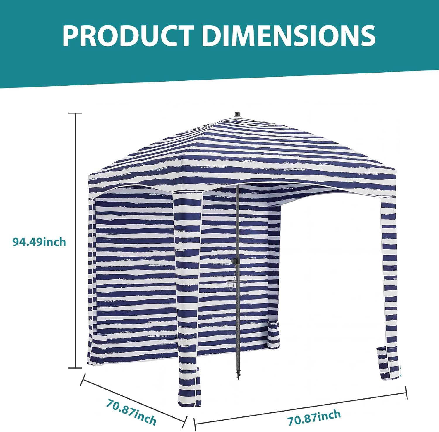 OLIXIS Beach Cabana - 6 x 6 ft UPF 50 + Sun Protection, Detachable Waterproof Side Wall, 4 Corner Pockets, Cool Cabana Beach Tent 4.2 kg Compact Design for Camping