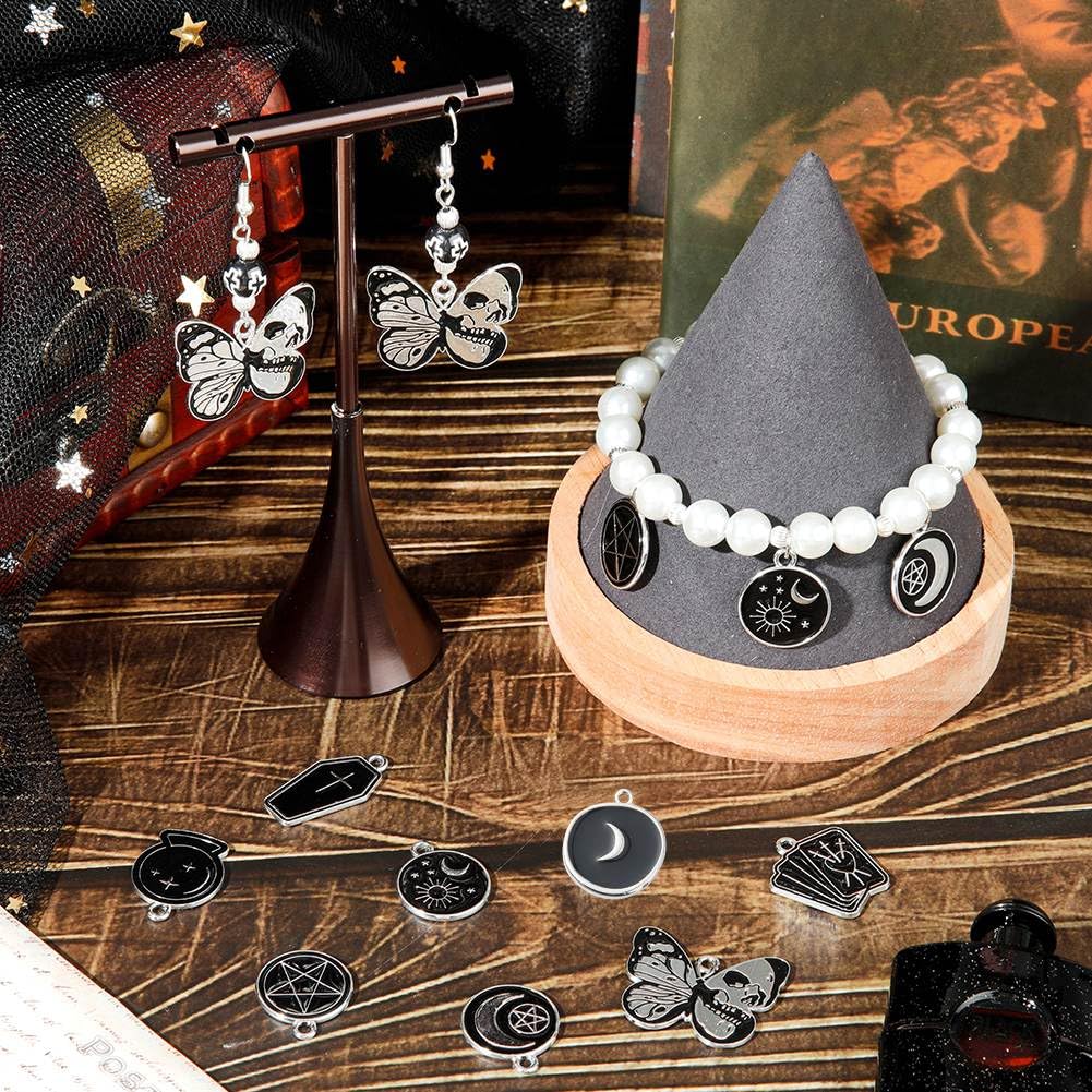 SUNNYCLUE 1 Box 32Pcs 8 Styles Black Halloween Charms Magic Charms Bulk Butterfly Coffin Alloy Holiday Moth Cross for jewellery Making Findings Necklace Earring Women Adults Craft - Image 4