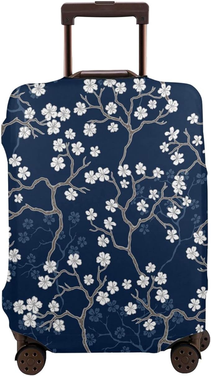 review Arasrsey Double-sided Printed Luggage Cover White Floral Thickened Elastic Travel Suitcase Protector Cherry Blossoms Washable Baggage Gear Covers ( M, fit 22-24 Inch Luggage )