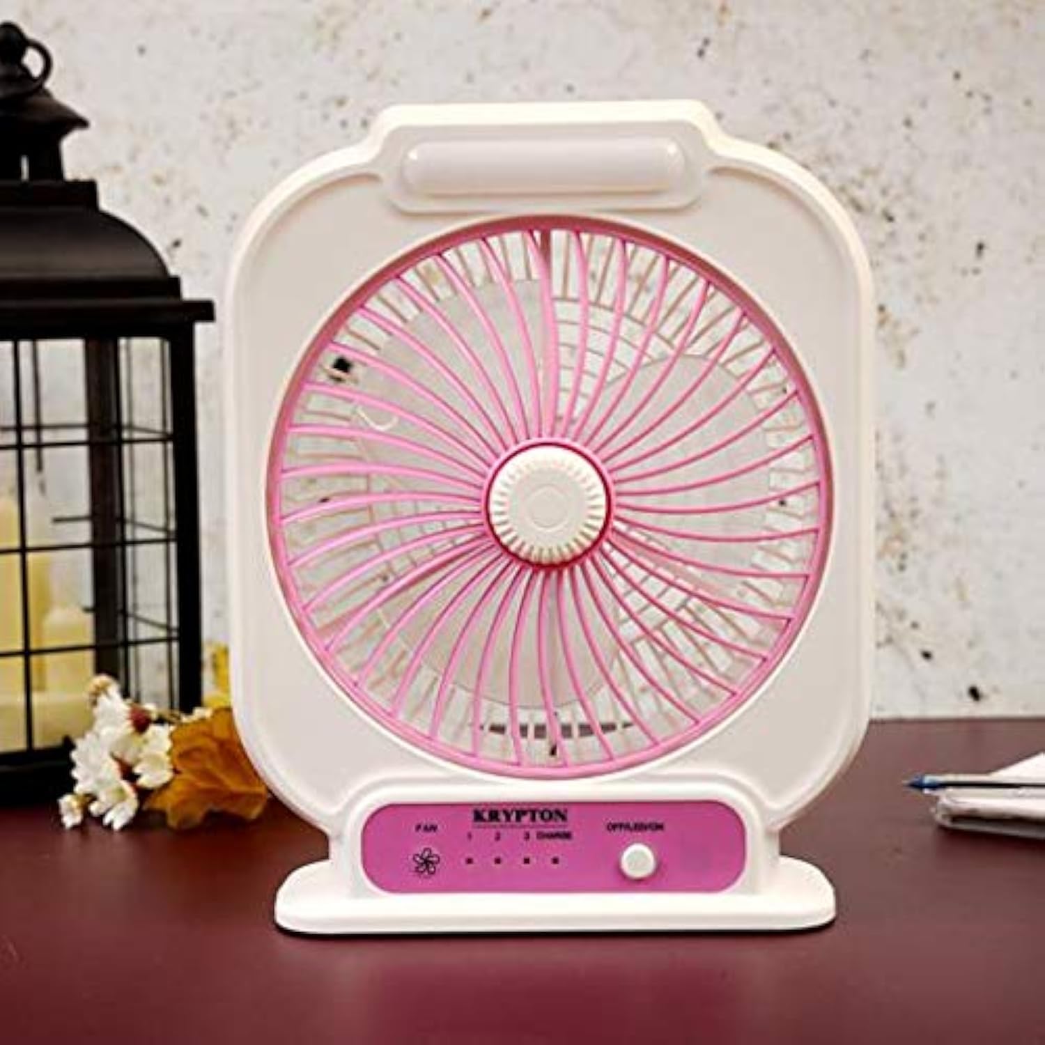 Krypton Rechargeable Mini Table Fan with Led, 8 Inch