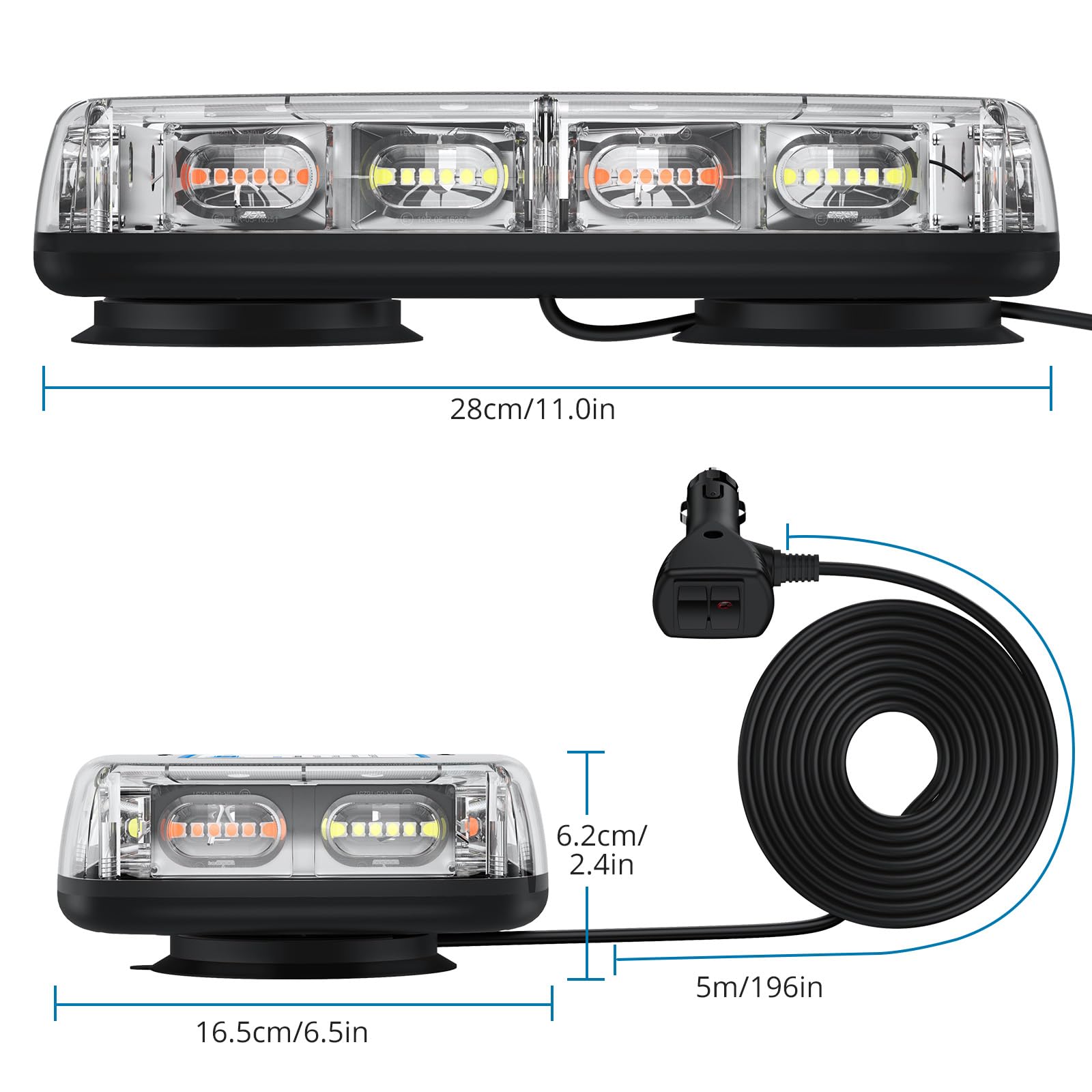 AUTOUTLET Lampa błyskowa 72 LED 10 V-30 V, bursztyn, 14 trybów E-Mark światła ostrzegawcze z 4 podstawami magnetycznymi + wodoodporny kabel 5 m, IP65 do przyczep, wózków widłowych, koparek, ciągników,