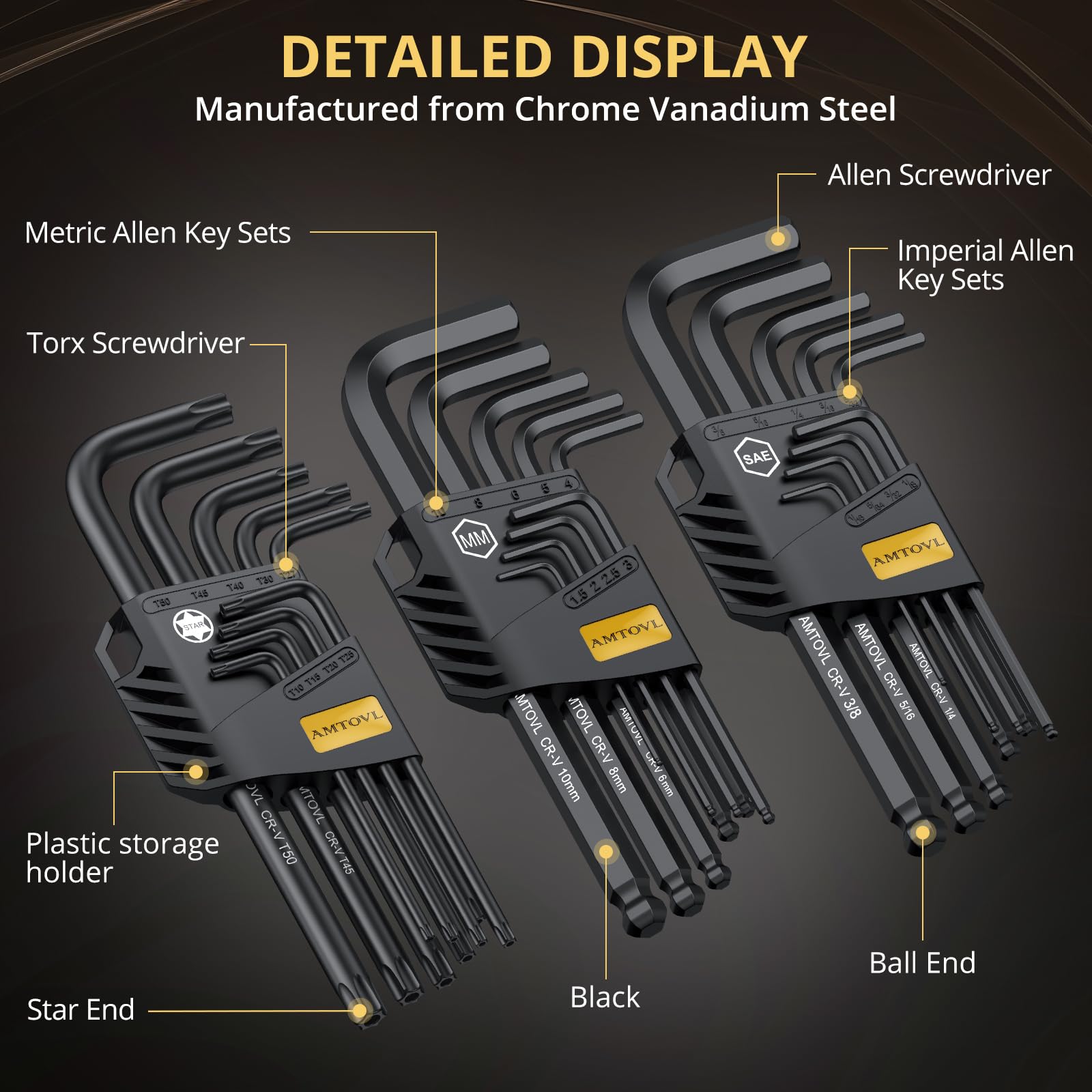 AMTOVL Hex Keys Set, 27PCS Allen Key Set & Star Key Set - Image 3