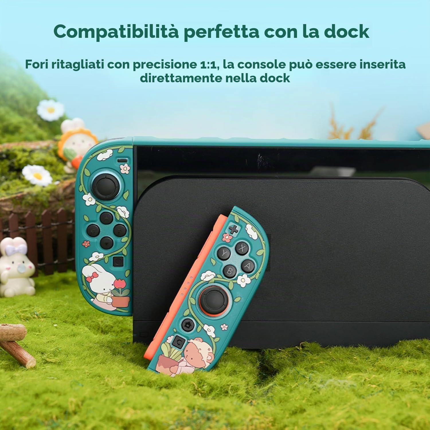 GeekShare Guscio protettivo compatibile con Switch 2, custodia agganciabile Kawaii Cartoon per Switch 2, cover con design antigraffio e antiurto - Bunny Garden