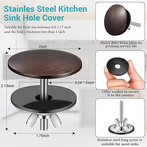 Vista 35 de LEIFIDE 2 piezas de 2 pulgadas para fregadero de cocina de 2 pulgadas, cubierta de orificio de grifo de acero inoxidable para fregadero de cocina