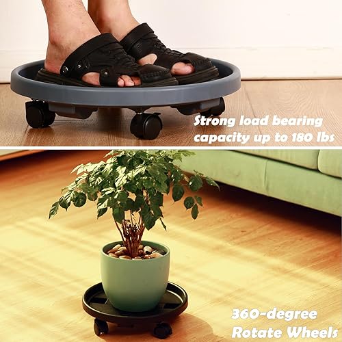 Miniatura 3 de Paquete de 5 soportes grandes para plantas con ruedas de 13 pulgadas, soportes de plástico resistente para macetas de flores, base rodante, para