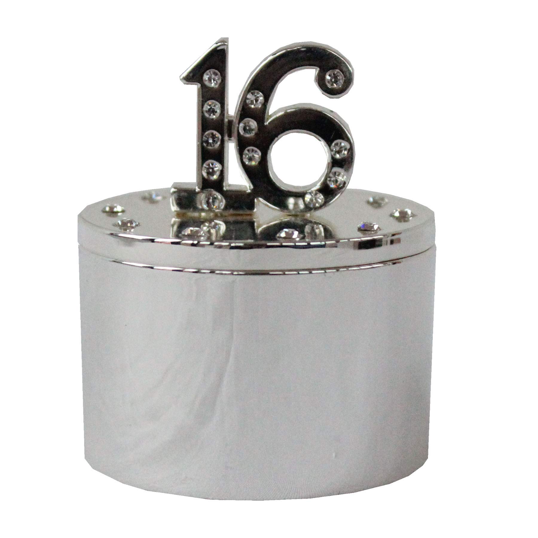 Widdle Gifts Clear Milestones Silver & Diamante Trinket Box With Number Top - 16Th Birthday